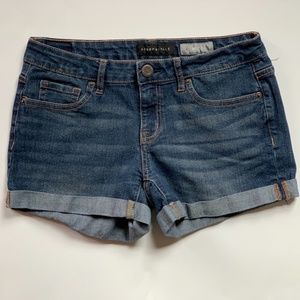 Aeropostale Dark Wash Midi Cuffed Denim Shorts Size 4 EUC